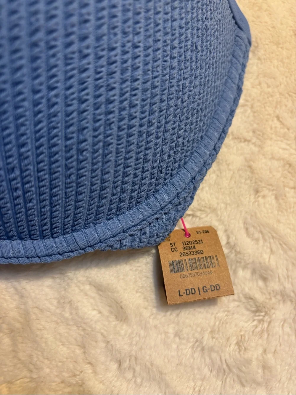 NWT PINK Victoria's Secret Bikini Top L-DD Blue Crinkle TexturePushup Underwire